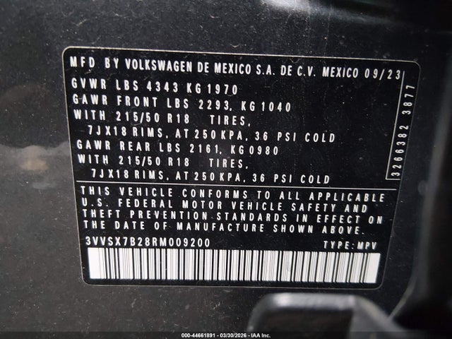 44661891 :رقم المزاد ، 3VVSX7B28RM009200 vin ، 2024 Volkswagen Taos 1.5t Se مزاد بيع