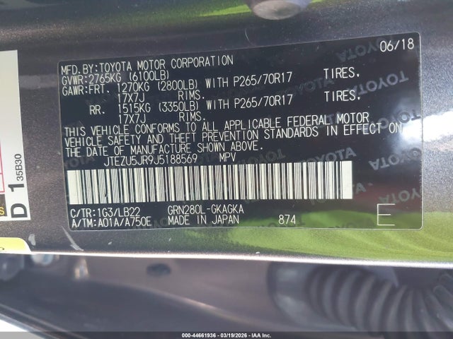 JTEZU5JR9J5188569 Toyota 4runner Sr5 Premium