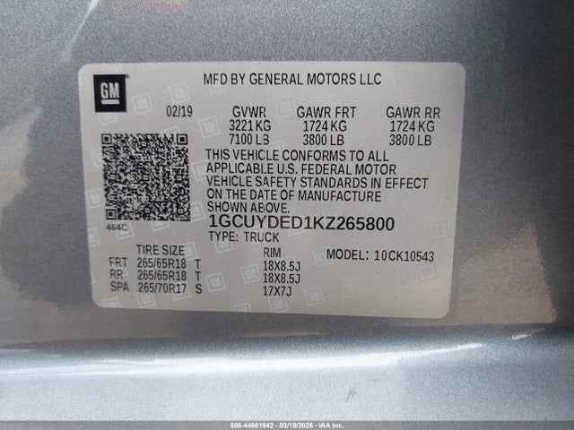 2019 CHEVROLET SILVERADO 1500 1GCUYDED1KZ265800 Photo 8
