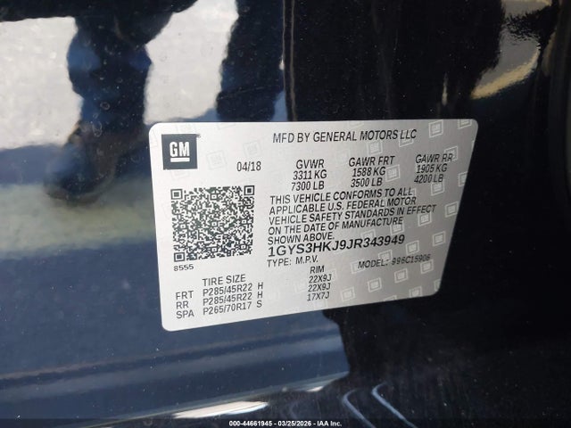 44661945 :رقم المزاد ، 1GYS3HKJ9JR343949 vin ، 2018 Cadillac Escalade Esv Luxury مزاد بيع