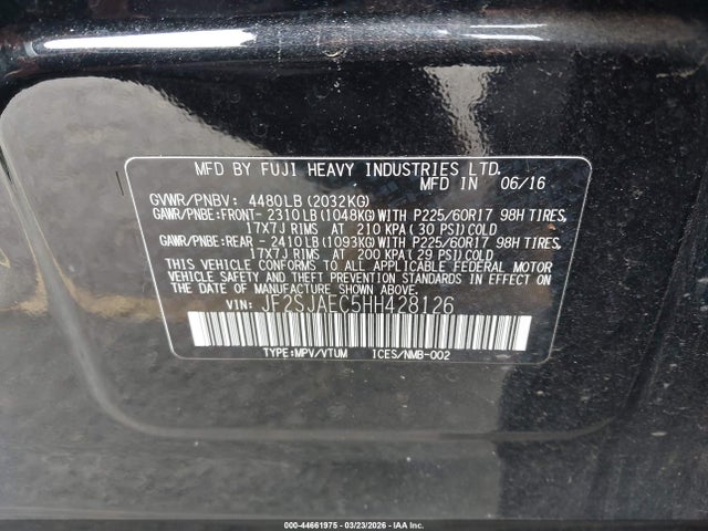 Aukcja sprzedaży 2017 Subaru Forester 2.5i Premium, vin: JF2SJAEC5HH428126, numer aukcji: 44661975