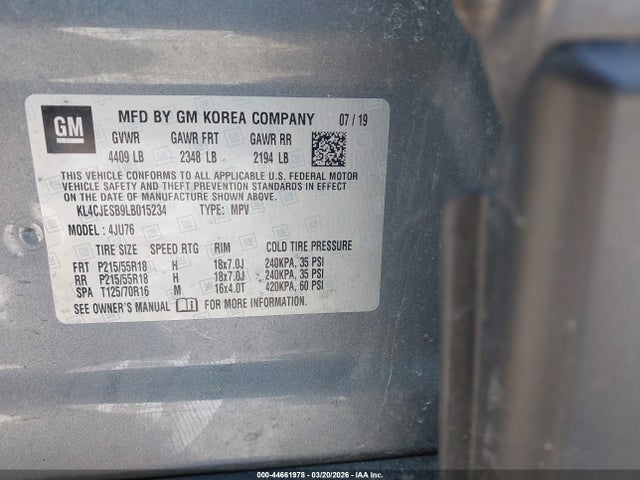 Продаж на аукціоні авто 2020 Buick Encore Awd Preferred, vin: KL4CJESB9LB015234, номер лоту: 44661978