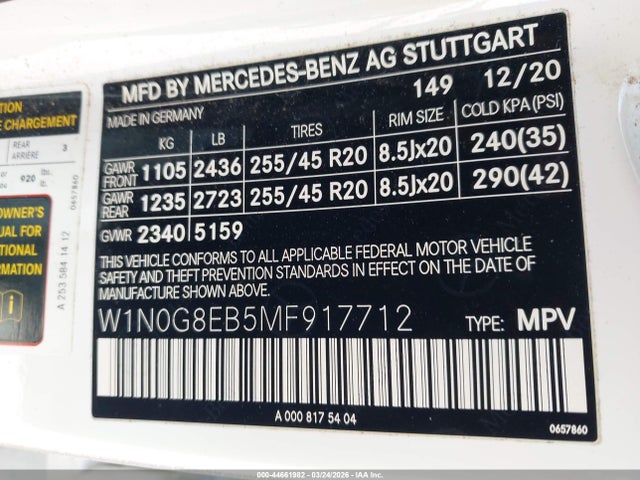 Продаж на аукціоні авто 2021 Mercedes-benz Glc 300 4matic Suv, vin: W1N0G8EB5MF917712, номер лоту: 44661982