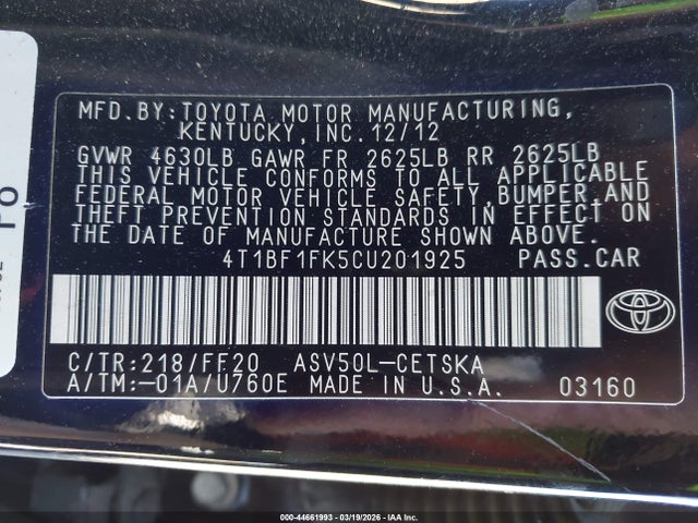 2012 TOYOTA CAMRY 4T1BF1FK5CU201925 Photo 8