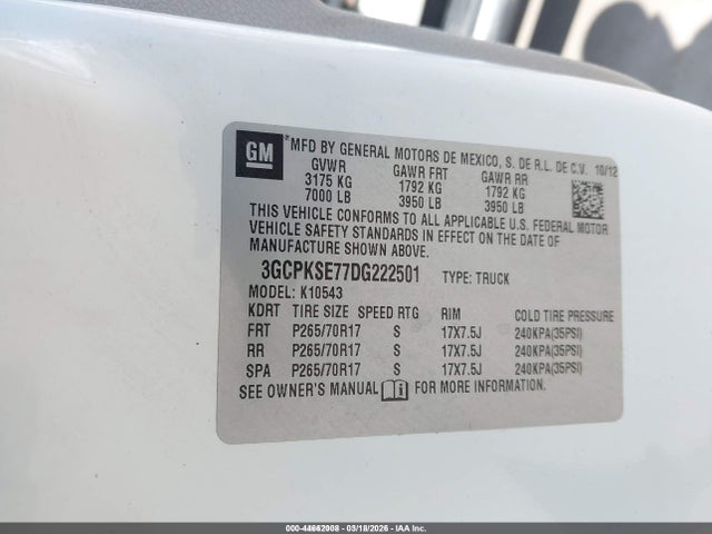 Продаж на аукціоні авто 2013 Chevrolet Silverado 1500 Lt, vin: 3GCPKSE77DG222501, номер лоту: 44662008