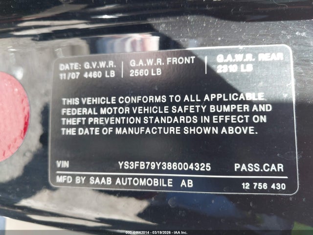 2008 SAAB 9-3 YS3FB79Y386004325 Photo 8