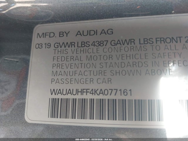 Aukcja sprzedaży 2019 Audi A3 40 Premium/40 Titanium Premium, vin: WAUAUHFF4KA077161, numer aukcji: 44662040