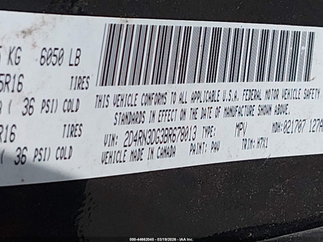 Продажа на аукционе авто 2011 Dodge Grand Caravan Mainstreet, vin: 2D4RN3DG3BR678013, номер лота: 44662045