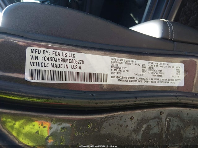 Продаж на аукціоні авто 2021 Dodge Durango Srt Hellcat Awd, vin: 1C4SDJH90MC805278, номер лоту: 44662050