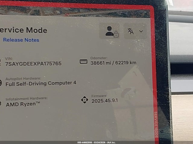 44662056 :رقم المزاد ، 7SAYGDEEXPA175765 vin ، 2023 Tesla Model Y Awd/long Range Dual Motor All-wheel Drive مزاد بيع