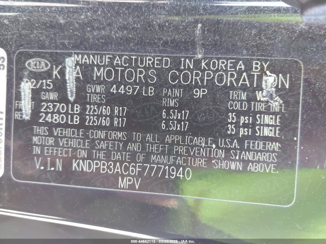 44662115 :رقم المزاد ، KNDPB3AC6F7771940 vin ، 2015 Kia Sportage Lx مزاد بيع