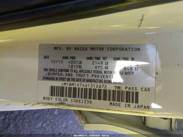 Продажа на аукционе авто 2016 Mazda Mazda3 I Grand Touring, vin: JM1BM1X74G1312672, номер лота: 44662114