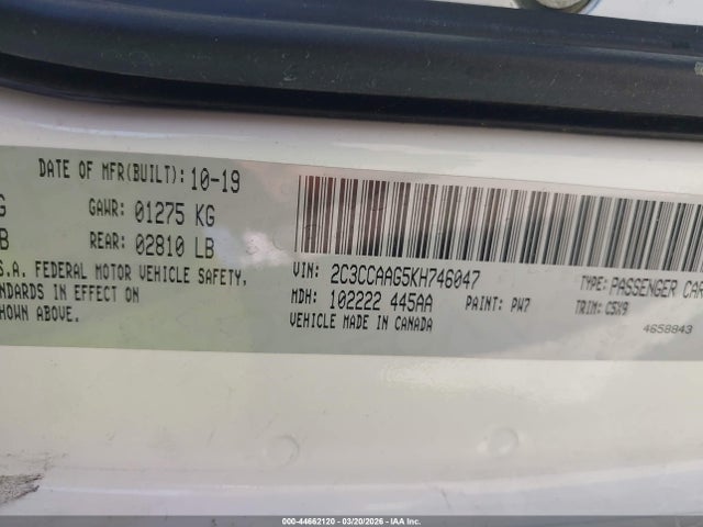 Продажа на аукционе авто 2019 Chrysler 300 Touring, vin: 2C3CCAAG5KH746047, номер лота: 44662120