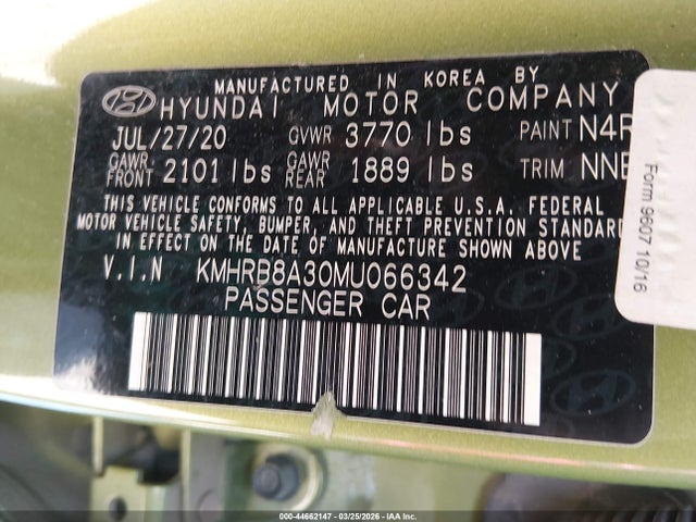Auction sale of the 2021 Hyundai Venue Se, vin: KMHRB8A30MU066342, lot number: 44662147