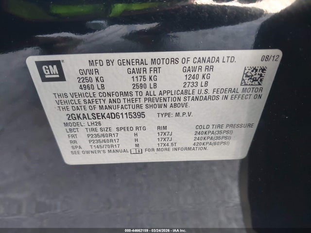 2013 Gmc Terrain Sle-2 მანქანა იყიდება აუქციონზე, vin: 2GKALSEK4D6115395, აუქციონის ნომერი: 44662159
