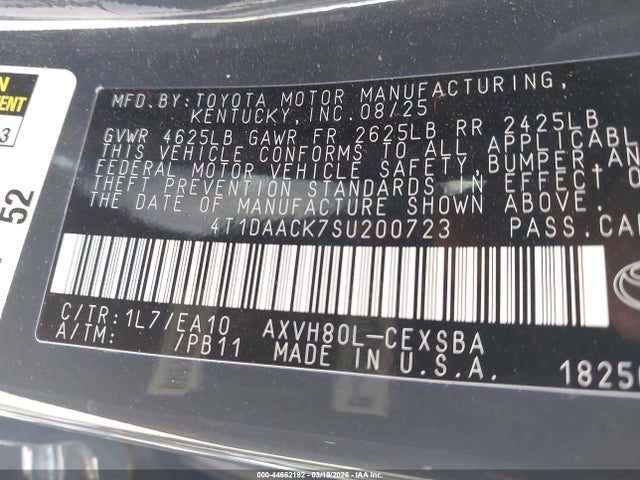Продажа на аукционе авто 2025 Toyota Camry Se, vin: 4T1DAACK7SU200723, номер лота: 44662192