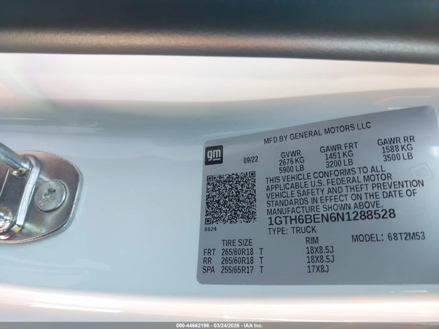 Продажа на аукционе авто 2022 Gmc Canyon 4wd  Elevation Standard, vin: 1GTH6BEN6N1288528, номер лота: 44662196