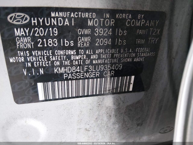 Hyundai ELANTRA SEL 2020 KMHD84LF3LU935409 Image 9