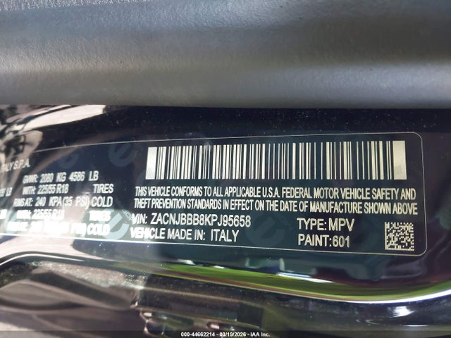 2019 Jeep Renegade Altitude 4x4 მანქანა იყიდება აუქციონზე, vin: ZACNJBBB8KPJ95658, აუქციონის ნომერი: 44662214
