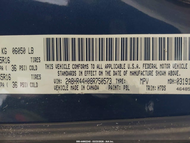 Продаж на аукціоні авто 2008 Chrysler Town & Country Lx, vin: 2A8HR44H08R750573, номер лоту: 44662240