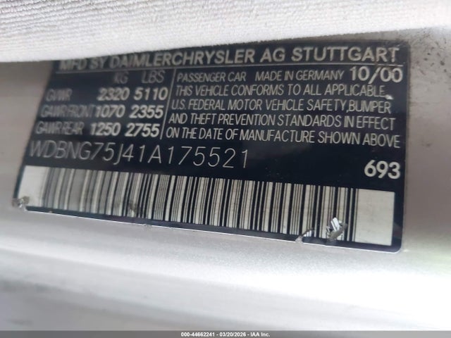 2001 MERCEDES-BENZ S 500 WDBNG75J41A175521 Photo 8