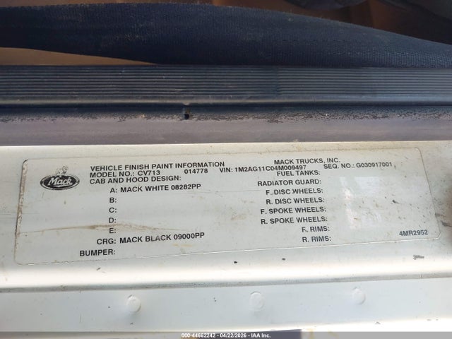 Продаж на аукціоні авто 2004 Mack 700 Cv700, vin: 1M2AG11C04M009497, номер лоту: 44662242