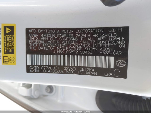 JTHBK1GG8E2150430 Lexus ES 350