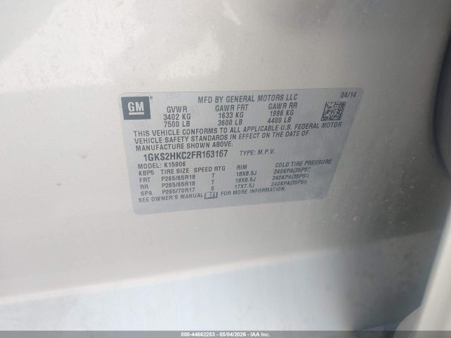 1GKS2HKC2FR163167 GMC Yukon Xl 1500 Slt