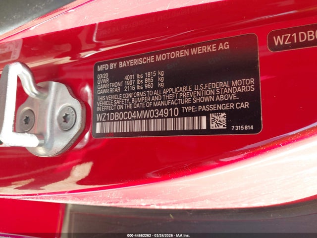 WZ1DB0C04MW034910 Toyota Gr Supra 3.0 Premium