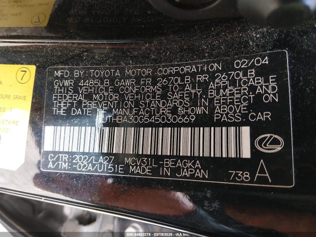 2004 LEXUS ES 330 JTHBA30G545030669 Photo 8