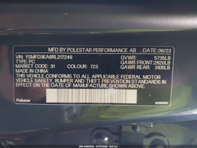 Продаж на аукціоні авто 2024 Polestar 2 Long Range Dual Motor/long Range Dual Motor Plus, vin: YSMFD3KA6RL217249, номер лоту: 44662305