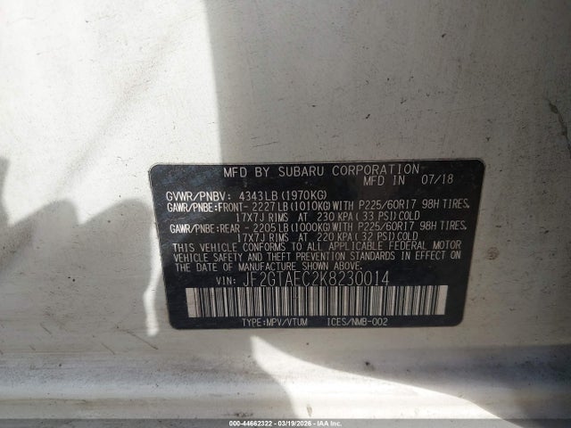 Subaru Crosstrek 2.0i Premium 2019 JF2GTAEC2K8230014 Image 9