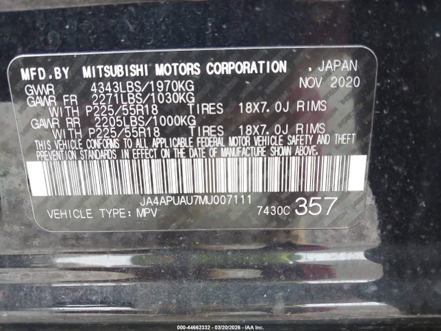 Продаж на аукціоні авто 2021 Mitsubishi Outlander Sport 2.0 Be 2wd/2.0 Es 2wd/2.0 Le 2wd/2.0 S 2wd, vin: JA4APUAU7MU007111, номер лоту: 44662332