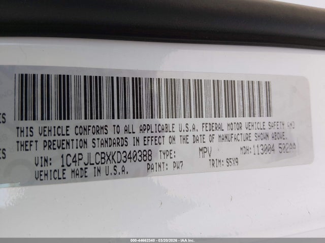Продаж на аукціоні авто 2019 Jeep Cherokee Latitude Fwd, vin: 1C4PJLCBXKD340388, номер лоту: 44662340