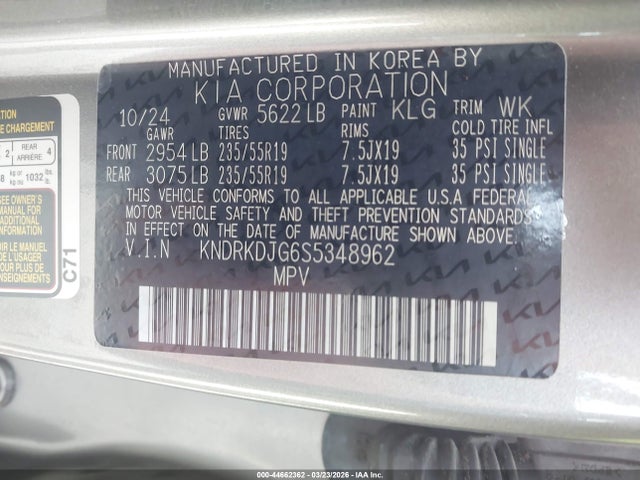 Aukcja sprzedaży 2025 Kia Sorento Hybrid Sx Prestige, vin: KNDRKDJG6S5348962, numer aukcji: 44662362