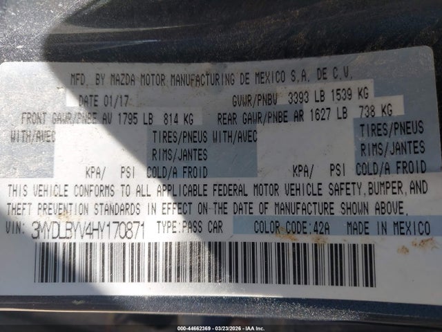 3MYDLBYV4HY170871 Toyota YARIS IA