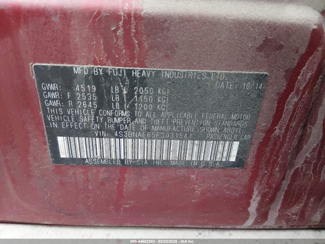 44662382 :رقم المزاد ، 4S3BNAE65F3031541 vin ، 2015 Subaru Legacy 2.5i Premium مزاد بيع