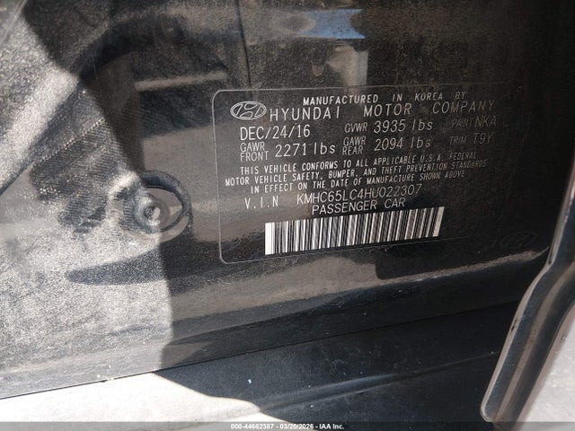 Aukcja sprzedaży 2017 Hyundai Ioniq Hybrid Blue, vin: KMHC65LC4HU022307, numer aukcji: 44662387