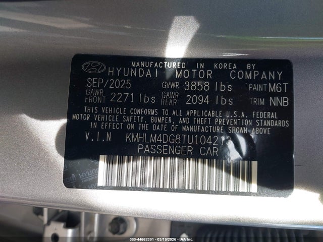 2026 Hyundai Elantra Sel Sport მანქანა იყიდება აუქციონზე, vin: KMHLM4DG8TU104213, აუქციონის ნომერი: 44662391