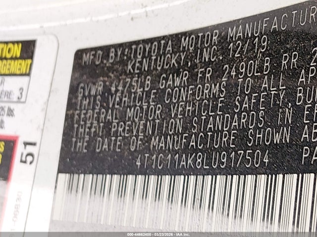 4T1C11AK8LU917504 Toyota CAMRY LE