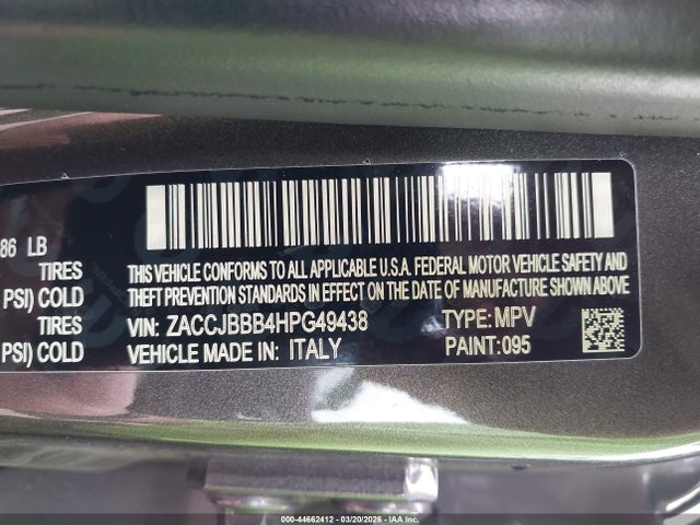 Продажа на аукционе авто 2017 Jeep Renegade Latitude 4x4, vin: ZACCJBBB4HPG49438, номер лота: 44662412
