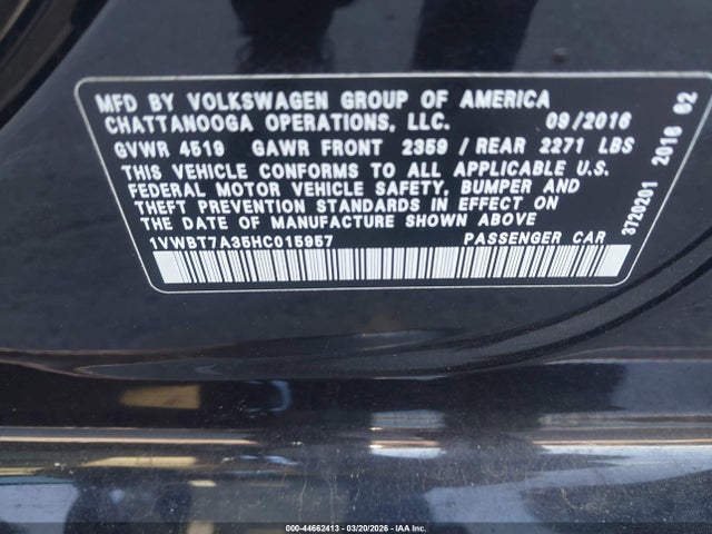 Продаж на аукціоні авто 2017 Volkswagen Passat 1.8t Se, vin: 1VWBT7A35HC015957, номер лоту: 44662413