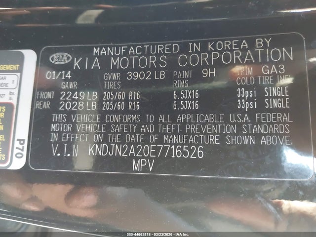 2014 Kia Soul მანქანა იყიდება აუქციონზე, vin: KNDJN2A20E7716526, აუქციონის ნომერი: 44662418