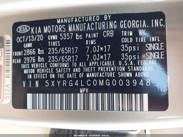 2021 KIA SORENTO 5XYRG4LC0MG003948 Photo 8