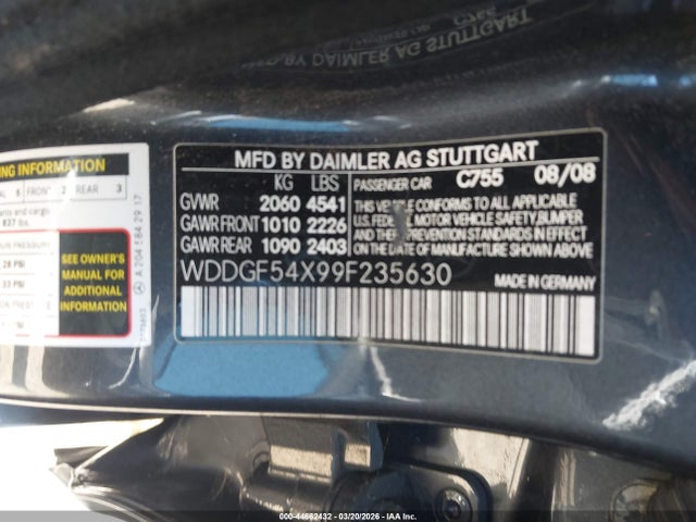 Aukcja sprzedaży 2009 Mercedes-benz C 300 Luxury/sport, vin: WDDGF54X99F235630, numer aukcji: 44662432