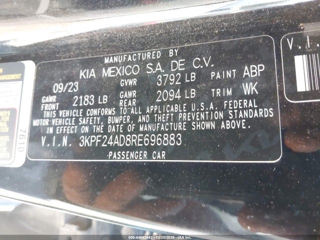 Продаж на аукціоні авто 2024 Kia Forte Lxs, vin: 3KPF24AD8RE696883, номер лоту: 44662442