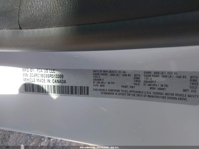 Aukcja sprzedaży 2025 Chrysler Pacifica Select, vin: 2C4RC1BG8SR513309, numer aukcji: 44662446