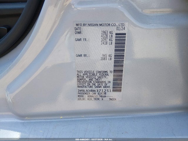 Aukcja sprzedaży 2024 Nissan Altima Sr Fwd, vin: 1N4BL4CV8RN371251, numer aukcji: 44662451
