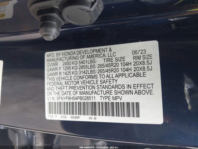Aukcja sprzedaży 2023 Honda Passport Awd Ex-l, vin: 5FNYF8H54PB028511, numer aukcji: 44662478