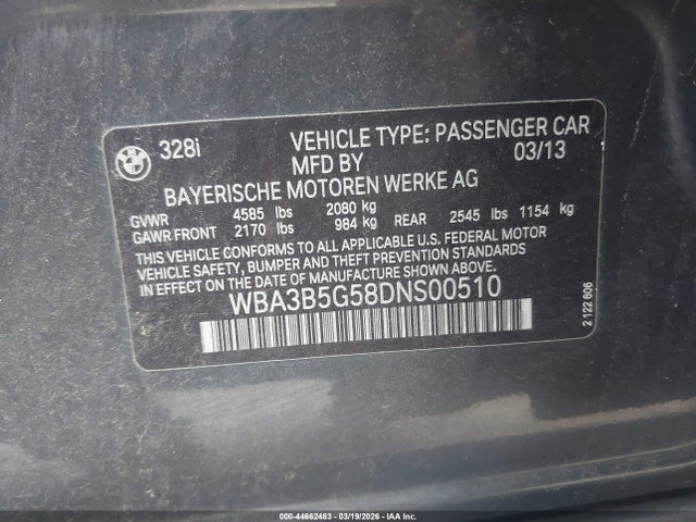 Продажа на аукционе авто 2013 Bmw 328i Xdrive, vin: WBA3B5G58DNS00510, номер лота: 44662483